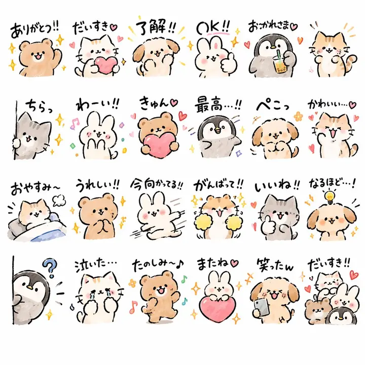 Animal LINE Stickers, made with Kromoss AI
