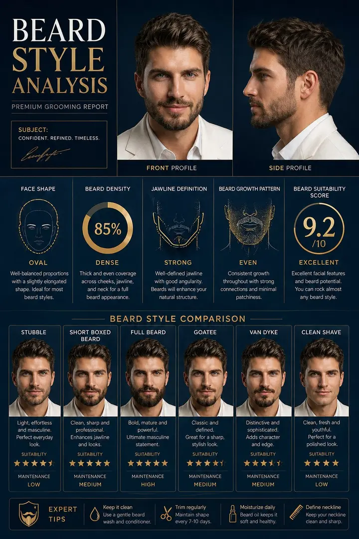 Beard Style Analysis Poster, made with Kromoss AI