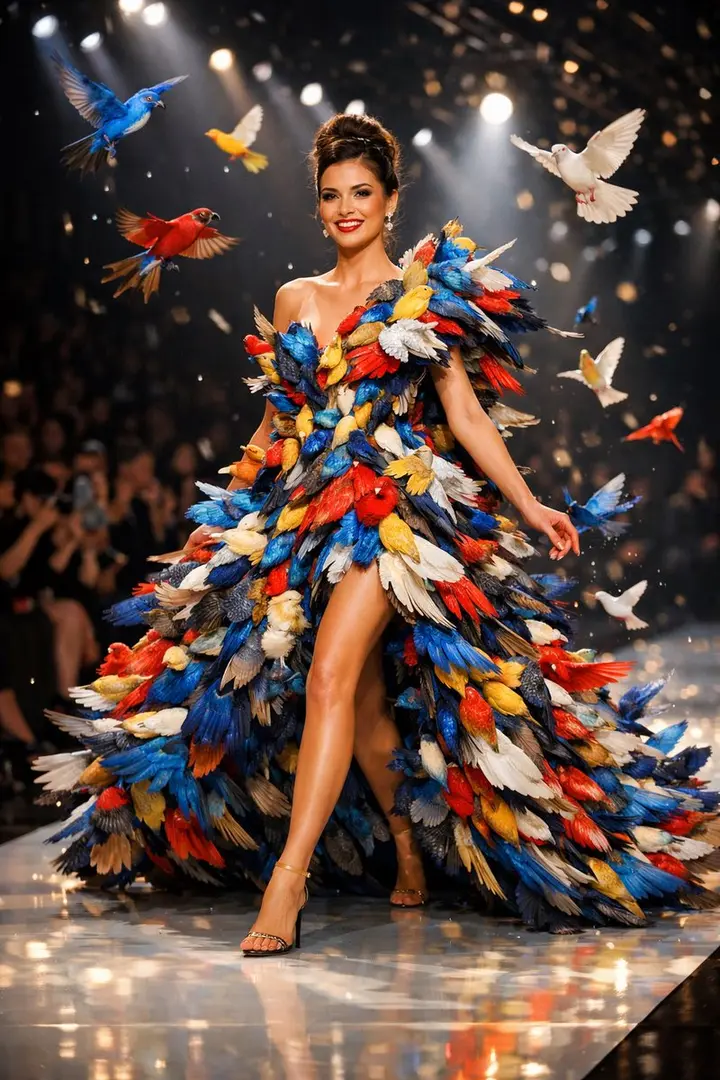 Bird Couture Runway Show, made with Kromoss AI