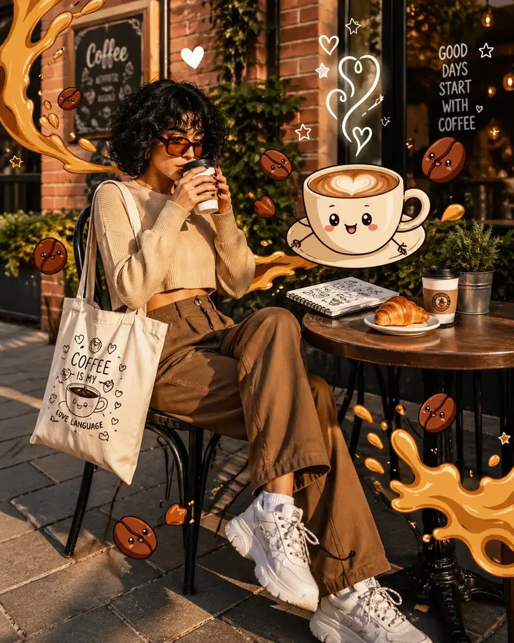 Cafe Photo with 2D Doodle Overlay, made with Kromoss AI