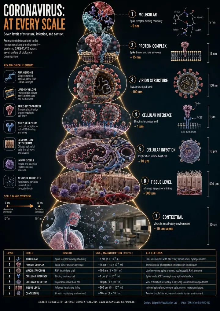 Coronavirus Scale Zoom Infographic, made with Kromoss AI