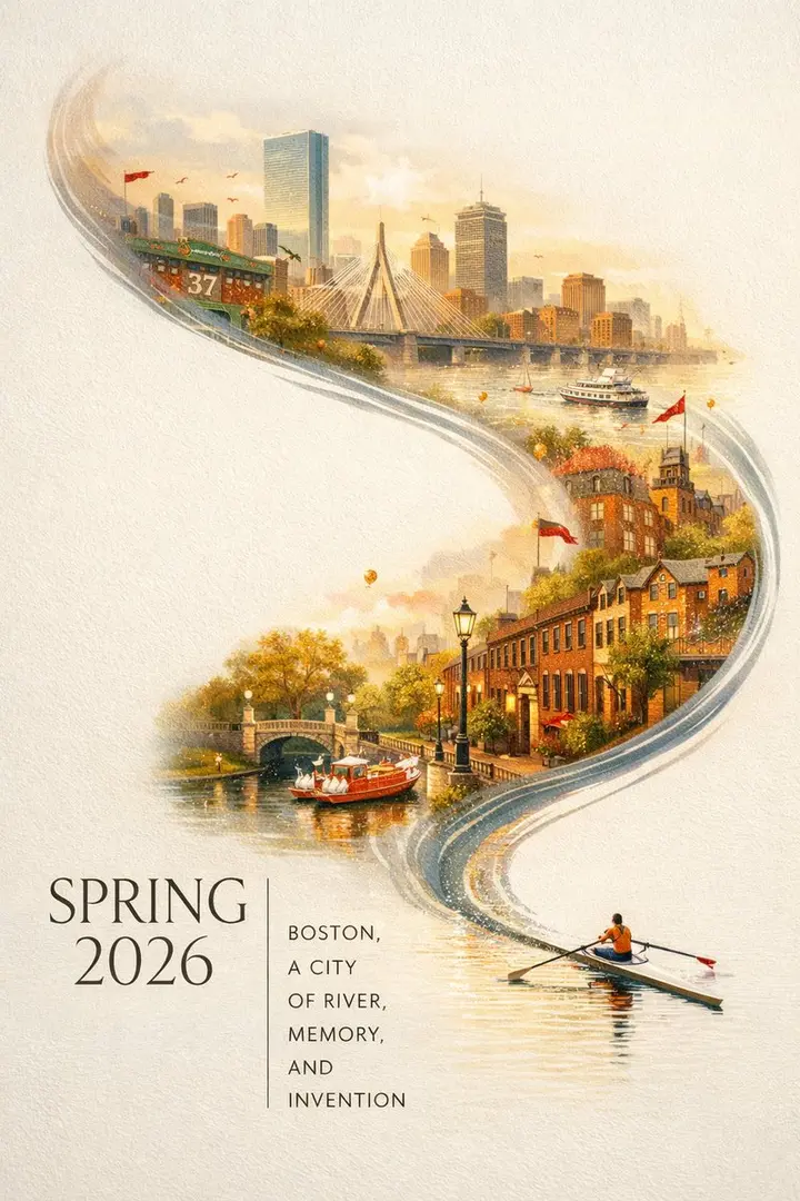 Dreamy Boston Spring City Poster, made with Kromoss AI