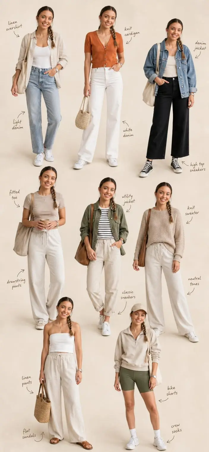 Eight Casual Outfits Editorial Collage, made with Kromoss AI