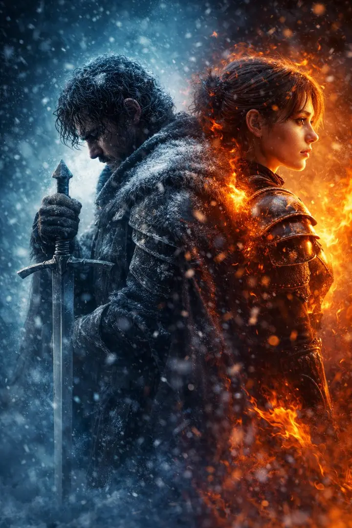 Fire Ice Warriors Poster, made with Kromoss AI