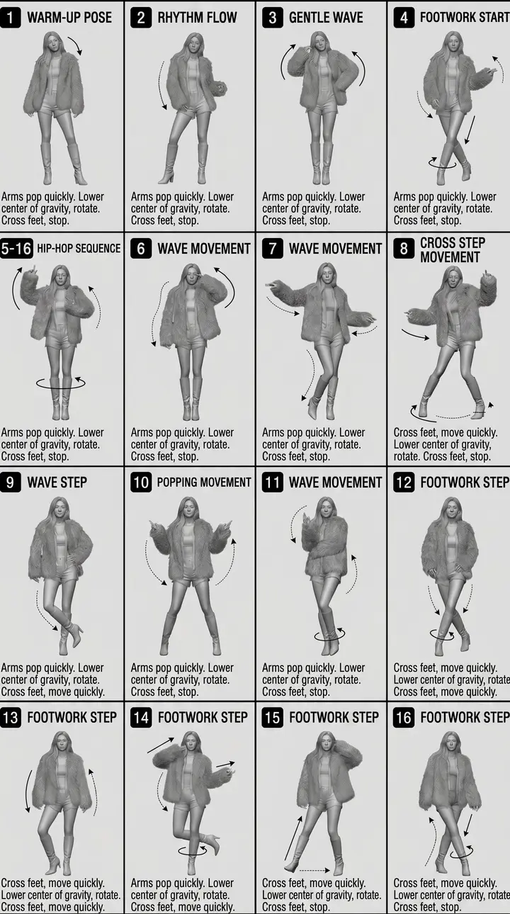 Four by Four Action Reference Sheet, made with Kromoss AI