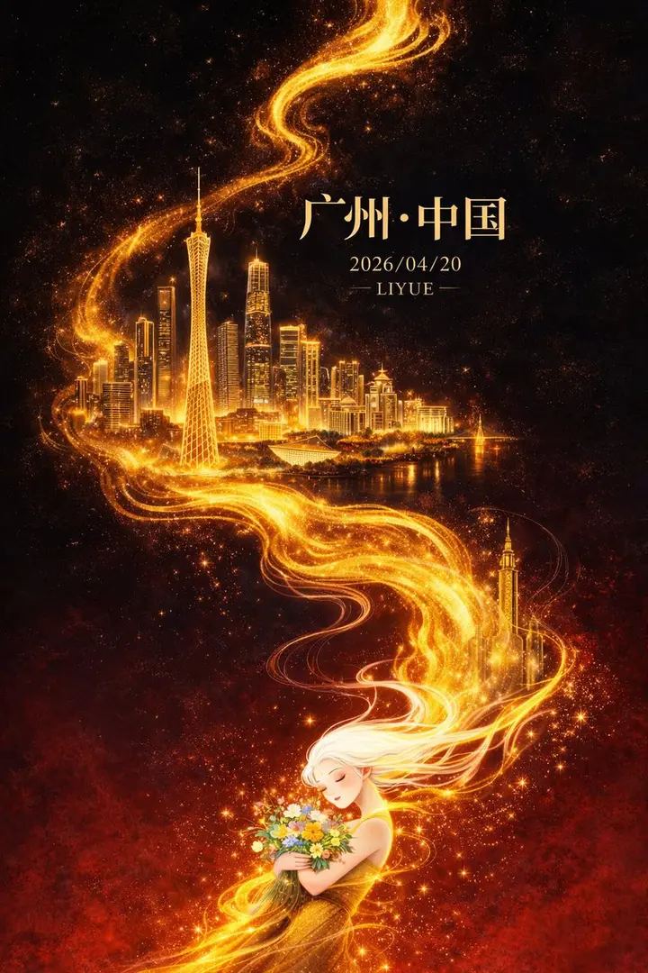 Gilded Canton Tower Fantasy Poster, made with Kromoss AI