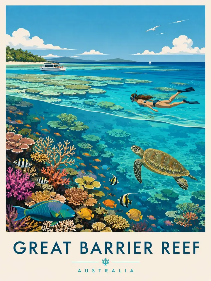 Great Barrier Reef Vintage Travel Poster