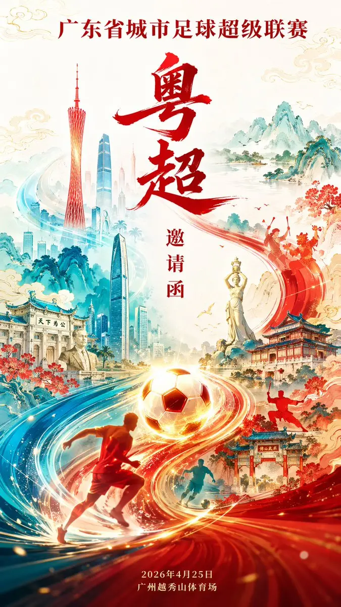 Guangdong Football League Invitation Poster, made with Kromoss AI