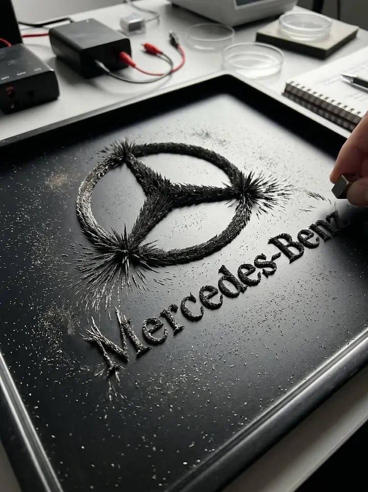 Iron Filings Magnetic Logo, made with Kromoss AI