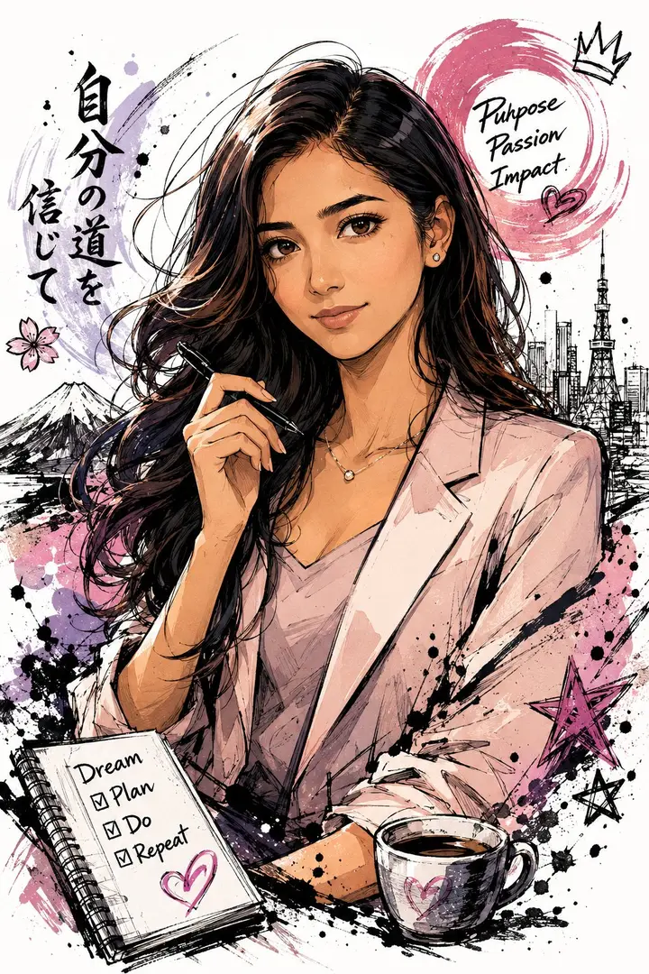 Japanese Style Doodle Self Portrait, made with Kromoss AI