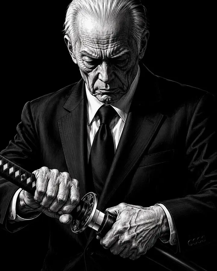 Katana Draw Black and White Illustration, made with Kromoss AI