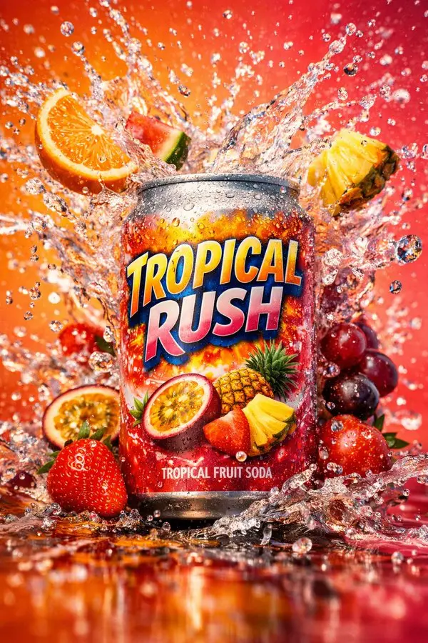 Neon Soda Splash Ad Poster, made with Kromoss AI