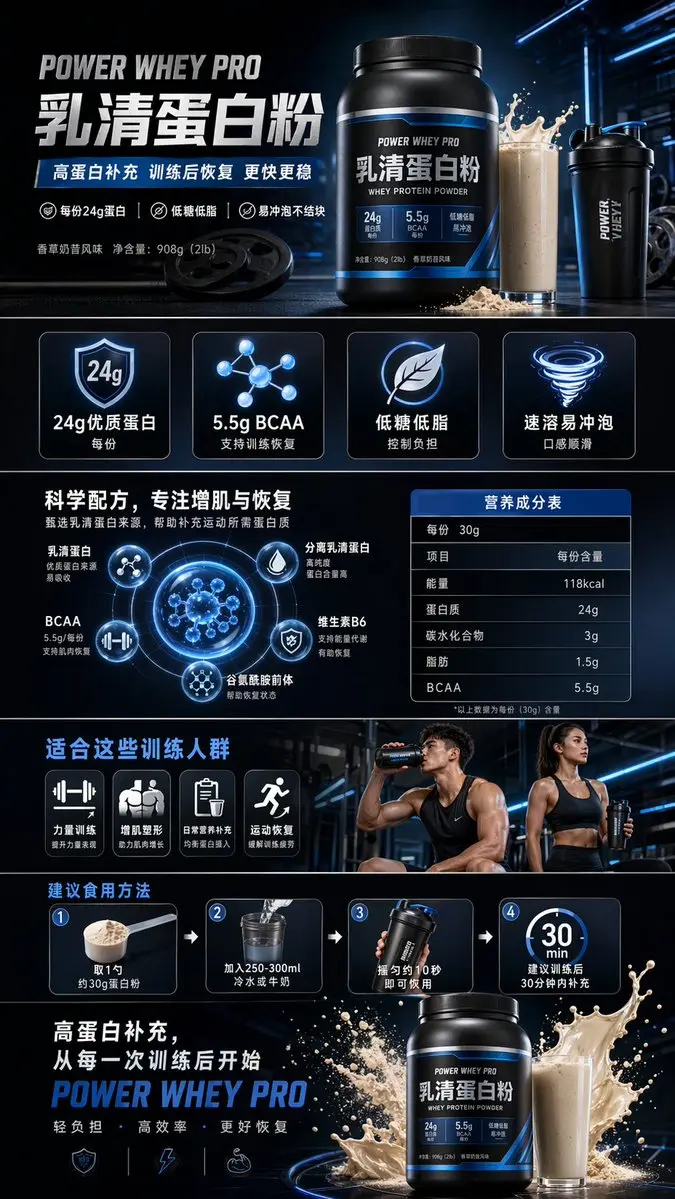 Protein Powder Product Detail Page, made with Kromoss AI