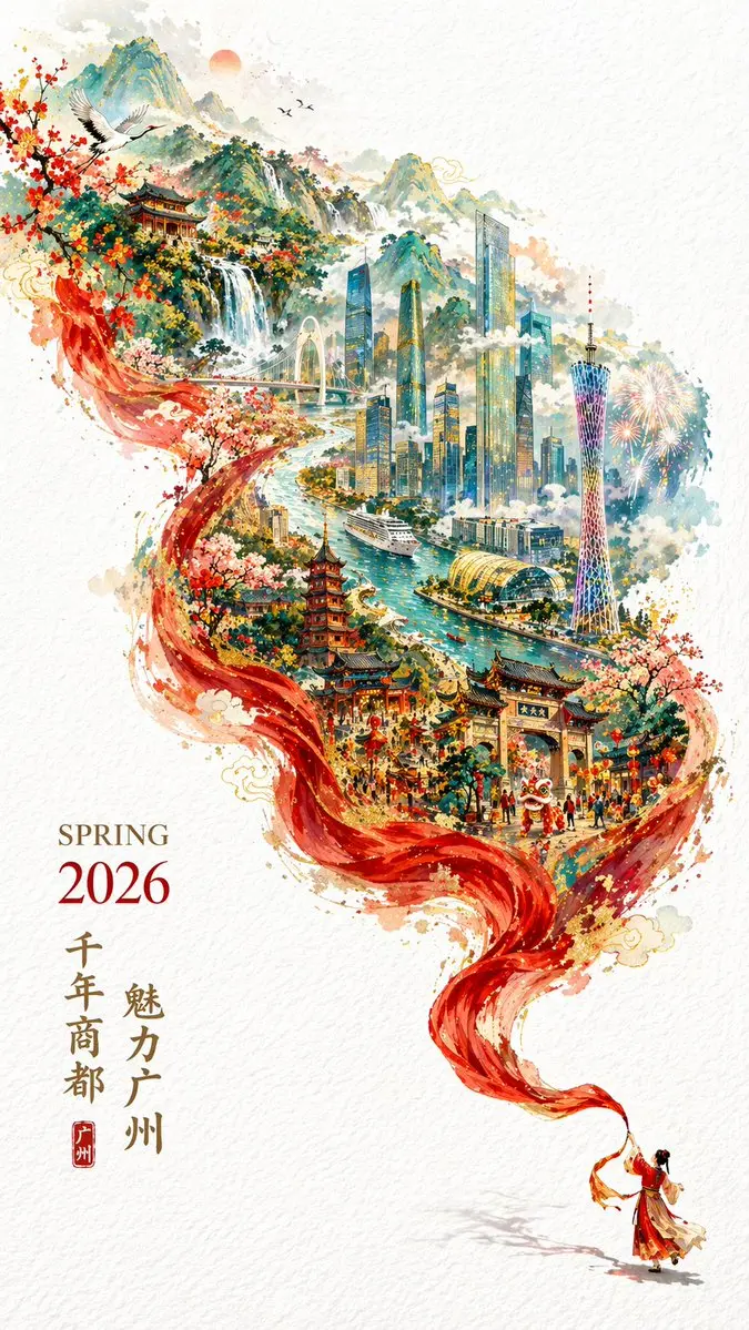 Red Silk Guangzhou New Year Poster, made with Kromoss AI