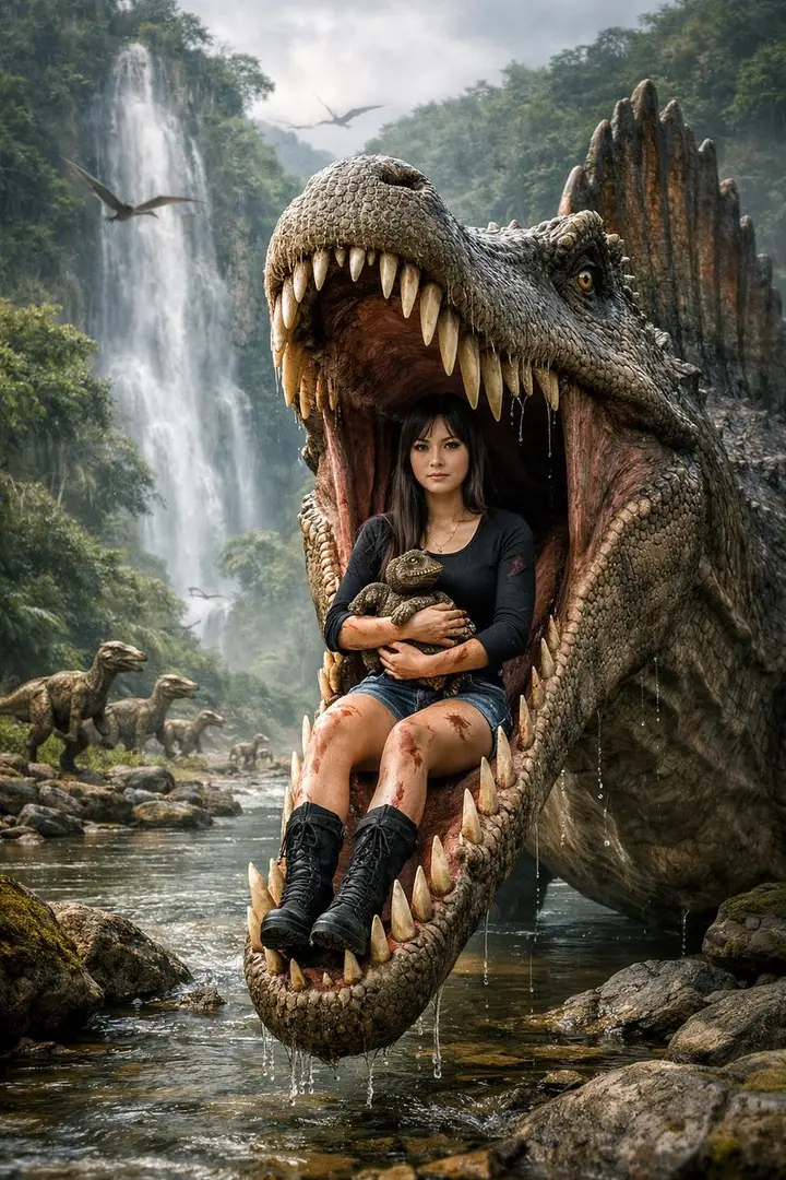 Spinosaurus Jungle Fantasy Scene, made with Kromoss AI