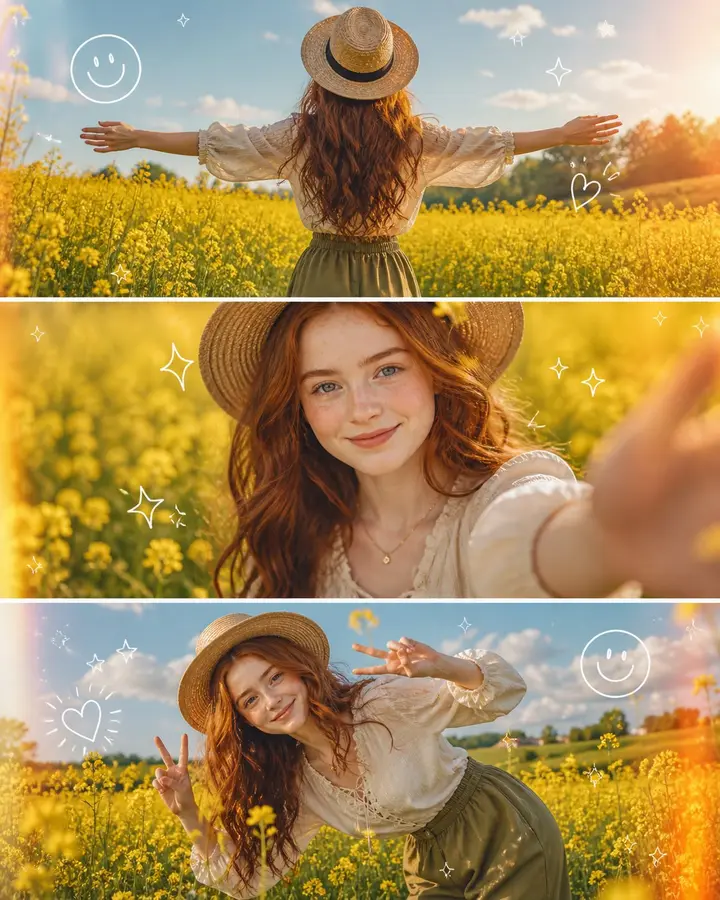 Spring Flower Field Photo Triptych, made with Kromoss AI