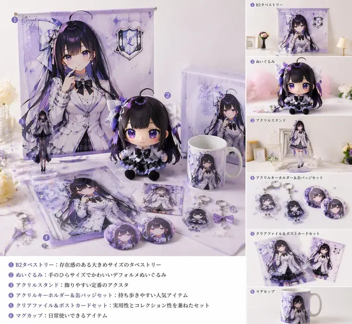 Vtuber Fan Goods Set, made with Kromoss AI